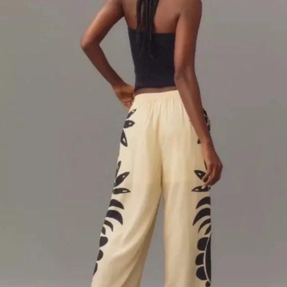 Anthropologie Farm Rio Martina Pull On Pants Floral Print Black White - Picture 3 of 6